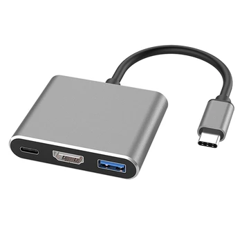 

Type C USB 3.1 to USB-C 4K HDMI USB 3.0 Adapter Cable 3 In 1 Hub for Pro