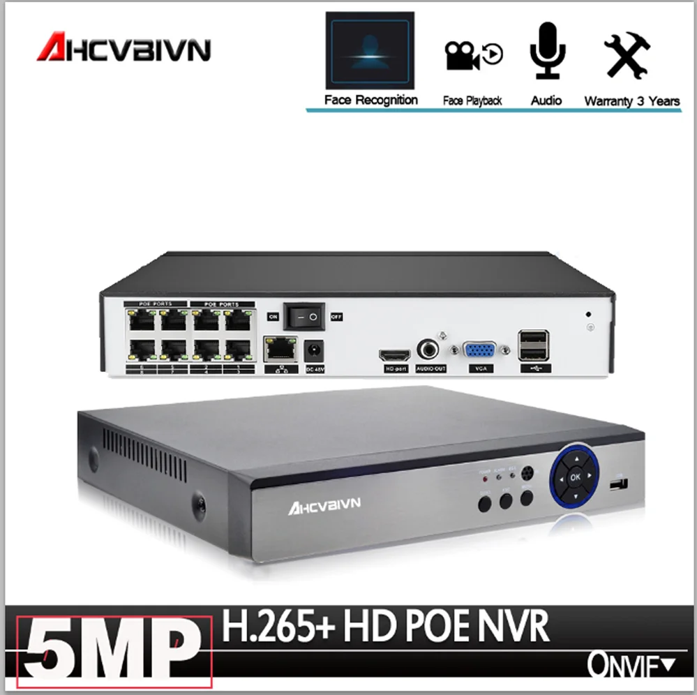 AHCVBIVN H.265 8CH 5 м сетевой видеорегистратор POE NVR система безопасности H.265 IP камера видеонаблюдения P2P 5MP HDMI VGA