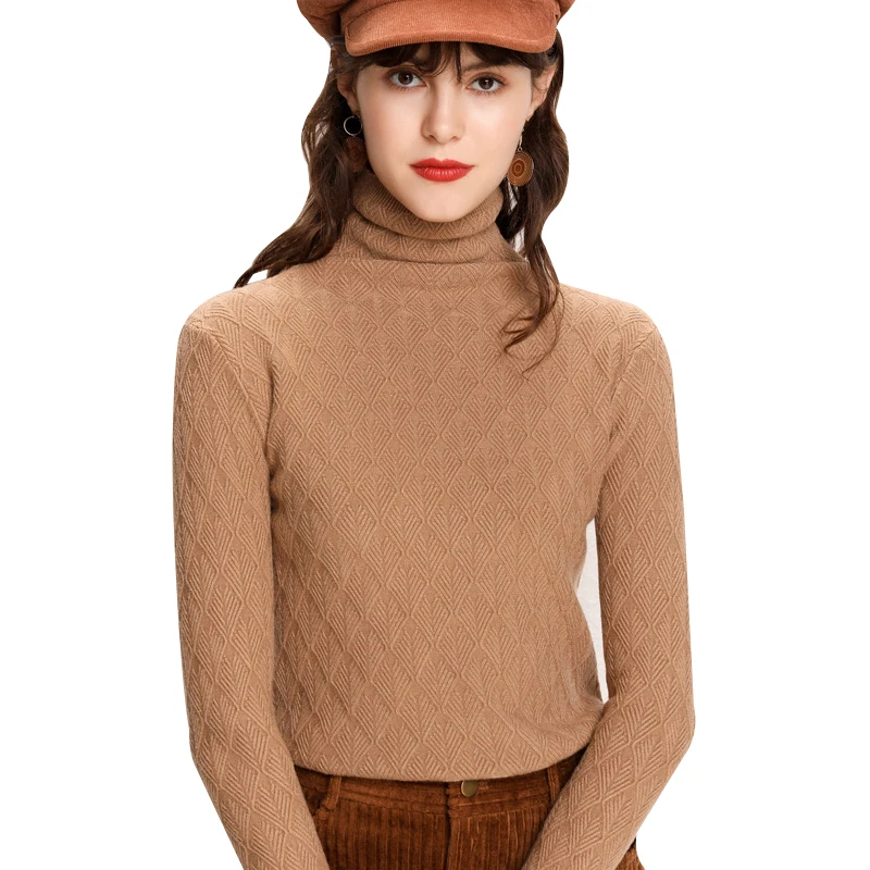 

Fashion Warm Knitwear Turtleneck Pile Collar Women Sweater Winter Long-sleeved Sweater Jumper Female Quality Yarn knit Pullover
