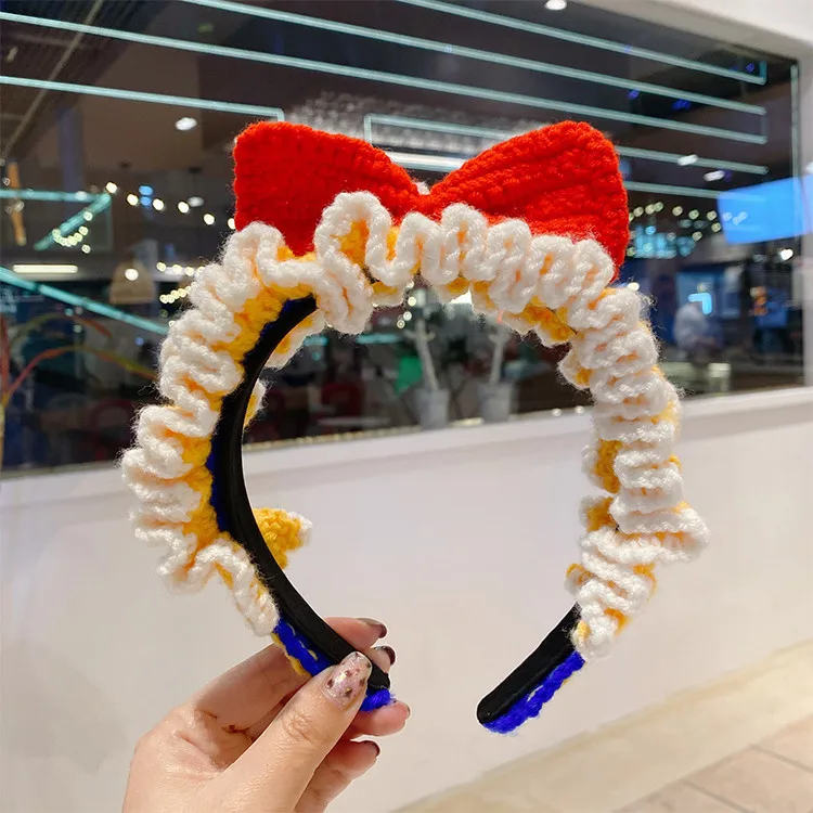 

Cute Woolen Weaving Wrinkled Folds Priness Designer Headbands Knitted Big Bow Hairband Bezel for Women Girls Hair Band Hoop