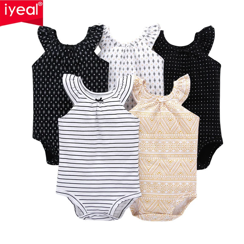 IYEAL 5PCS/LOT Summer Sleeveless Cotton Baby Bodysuits Unisex Infant Jumpsuit Fashion Baby Boys Girls Clothes Newborn Clothing