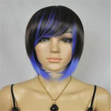 Горячая черный смешанный синий короткий прямой женский парик для девушек