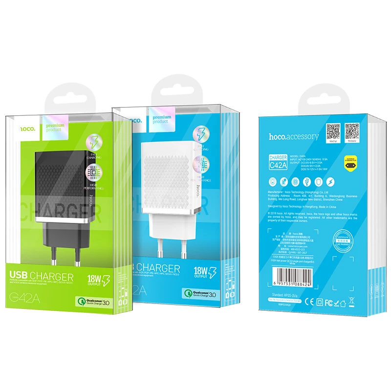 HOCO C42A 10 шт./лот 18 Вт USB зарядное устройство для iPhone 11 Xs Max ЕС вилка настенное зарядное устройство адаптер для samsung Xiaomi huawei