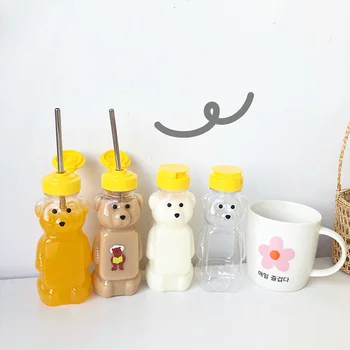 

Cute Bear Sippy Cup Portable Plastic Transparent Cup for Children Festival Aquarius 250ML Squeeze Bottle Dispenser Container