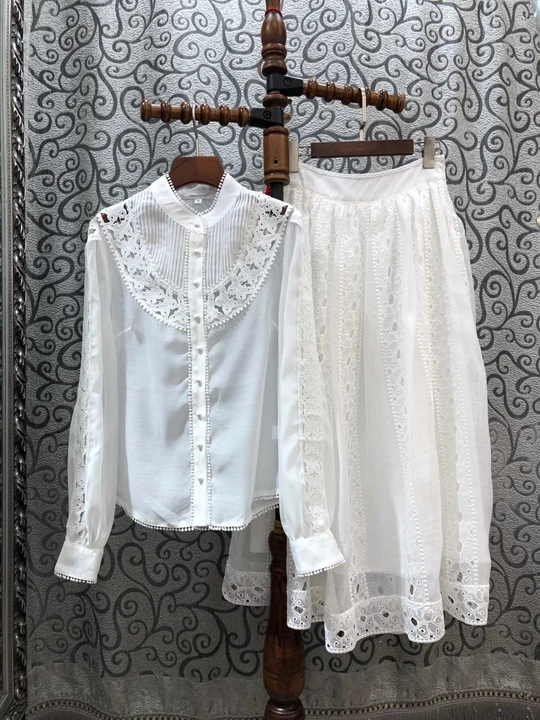 Высококачественные Дизайнерские комплекты одежды Весенний костюм с длинный юбкой Женская белая рубашка с вышивкой бабочки+ длинная юбка макси