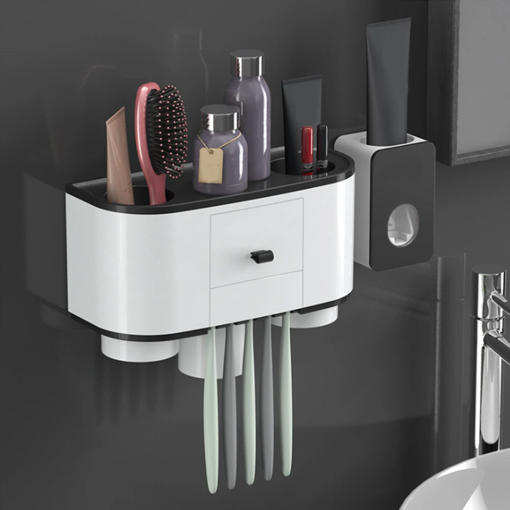 Magnetic Suction Toothbrush Holder Automatic Toothpaste Dispenser Squeezer For Bathroom Storage Rack Bathroom Accessories Sets