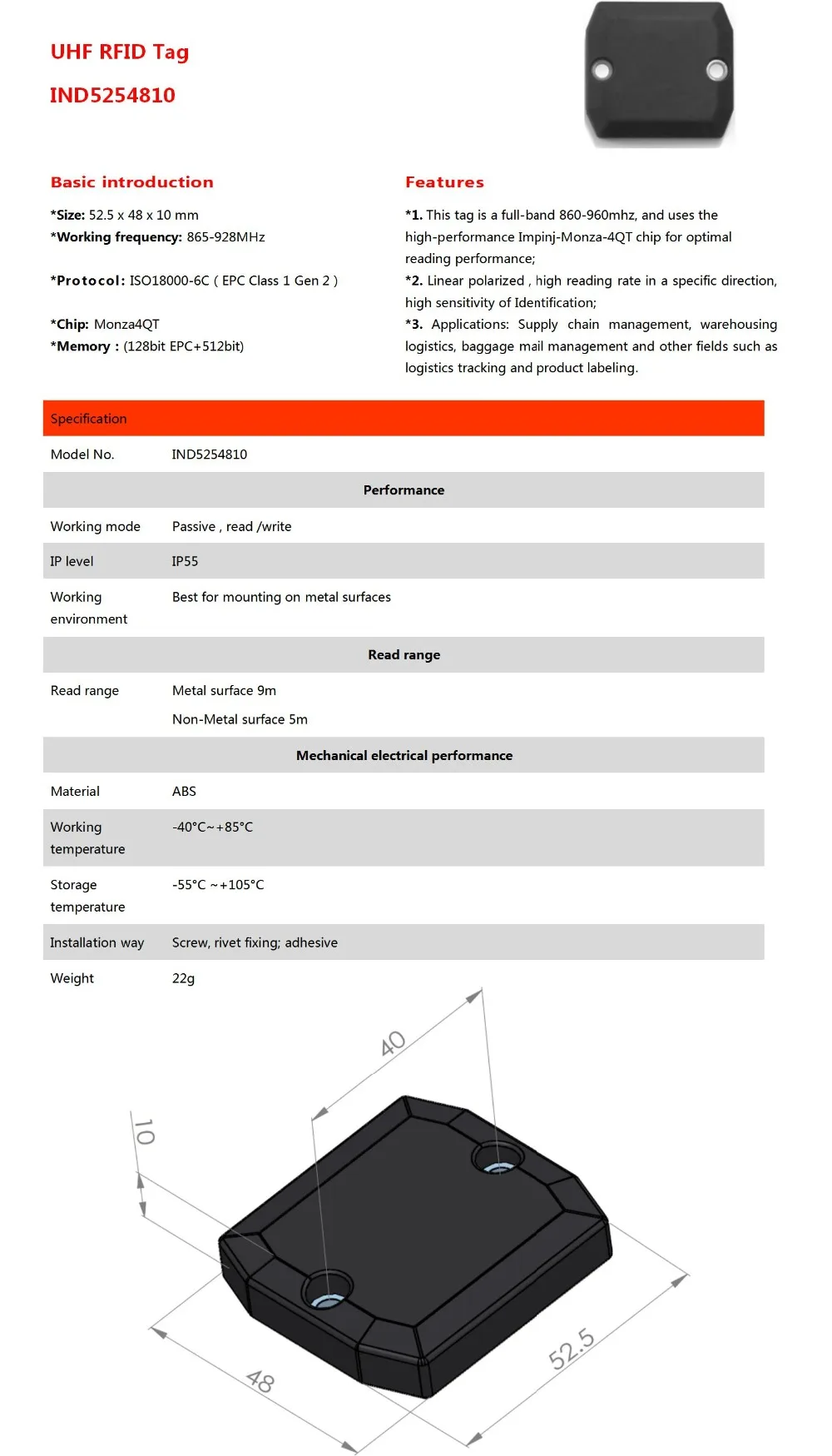 UHF ironside rfid тег маленький пассивный rfid Monza4QT EPC Gen2 класс-1 анти-метка металла для дальнего радиуса действия rfid считыватель актива инструменты трассировки