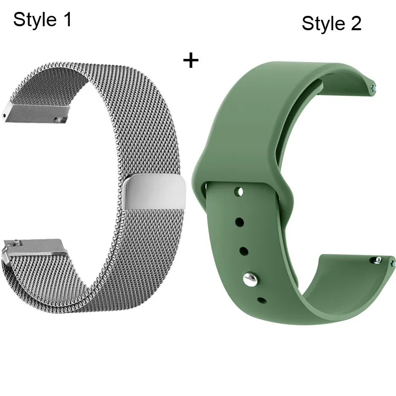Silver-Army Green 20 мм браслет ремешок для Xiaomi Huami Amazfit Bip Lite ремешок для часов Миланская нержавеющая сталь металлический ремешок для часов силиконовый браслет - Цвет: Silver-Army Green