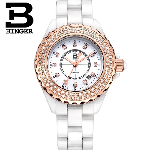 Новое поступление швейцарские роскошные брендовые наручные часы Бингер керамические кварцевые женские часы водонепроницаемые часы B8008A-2 - Цвет: Item 5