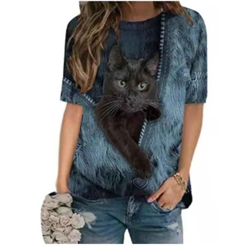 H0ba689064ea440f59de4f6109e85df70o - Fashion Trendy Ladies 3D Cartoon Cat Print T Shirt Women