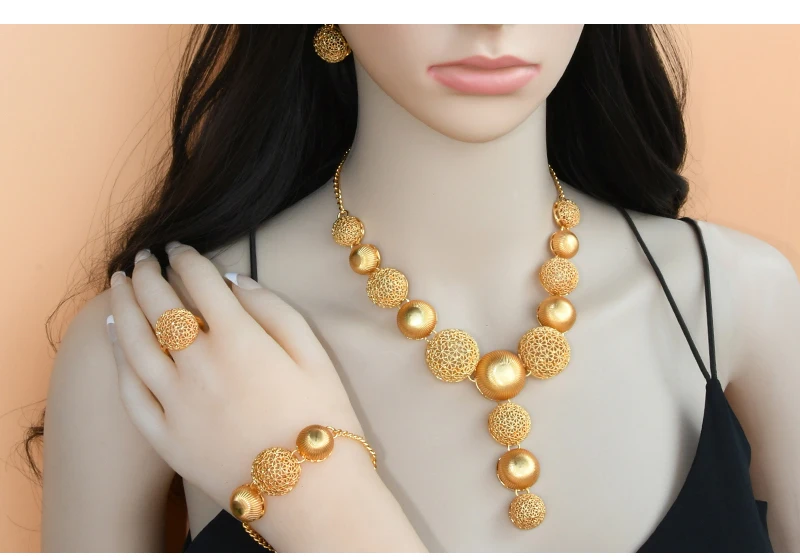 Nigerian Wedding Jewelry Set Bridal Necklace Earrings Bracelet Ring Sets Dubai Italian Gold Plated Big African 24k Jewellery Nigerian Wedding Jewelry Set Bridal Necklace Earrings Bracelet Ring Sets Dubai Italian Gold Plated Big African 24k Jewellery