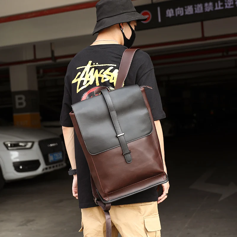 Outdoor Travel Backpack PU Men's Large Capacity Tide Student Male 14 Inch Computer Bag | Багаж и сумки