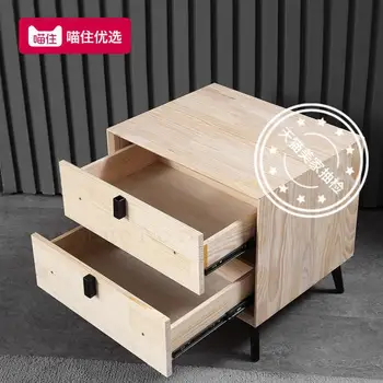 

Russian Imported Pine Custom Simple Modern Nordic Drawer Leather Art Storage Bedside Table High-end Leather Bed