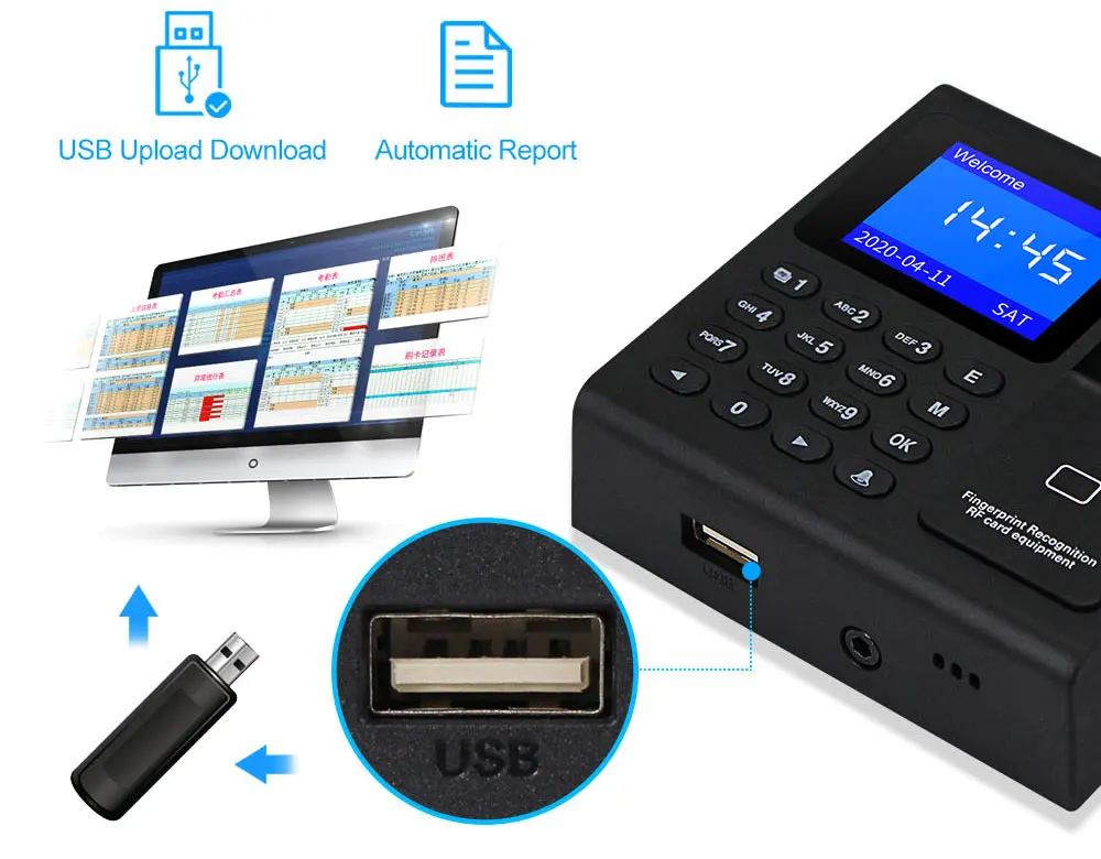 relógio tempo comparecimento máquina + 10pcs keyfobs