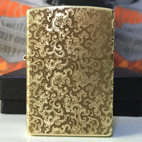 

Free shipping windproof lighters pure copper carved five surface surrounding the ryukyu and YunLongWen etching