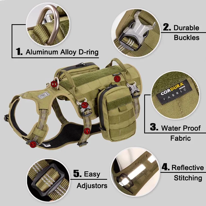 Truelove собачий рюкзак с ремнем, сумка для седла, Военная Тактическая Водонепроницаемая шлейка для домашней собаки, Рюкзак-переноска для путешествий и тренировок