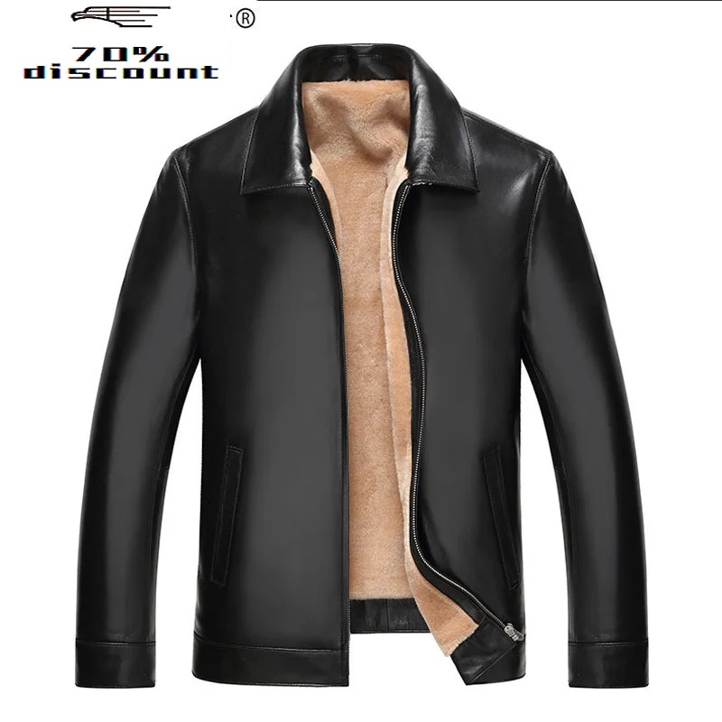 

Mens Genuine Sheepskin Leather Jacket Winter Jacket Men Natural Wool Fur Coats Real Mink Fur Collar Jackets YC2993 MY002
