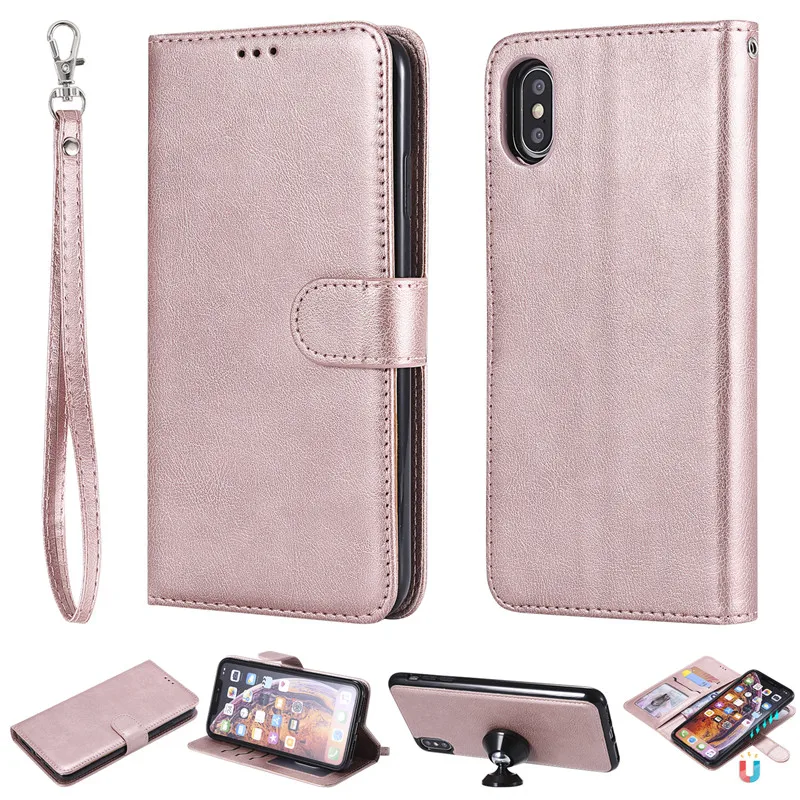 Кожаный чехол-бумажник для Samsung Galaxy Note 9 8 5 S10E S10 S9 S8 Plus S7 Edge, чехол для телефона iPhone 11 Pro XS Max XR 8 7 6S Plus - Цвет: Rose gold