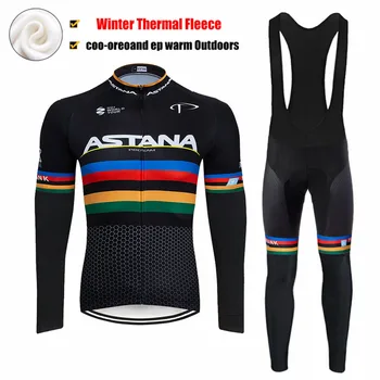 

2019 black ASTANA equipment winter thermal polar Cycling JERSEY bicycle pants set Cycling Clothing 9D GEL