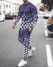 

Spring Street Casual Men's Round Neck Men's T-shirt Long-sleeved Suit 3d Printing Fashion Sweater Men's T-shirt + Pants Men