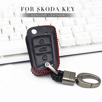 

Real Leather Car Accessories Key Case Cover For Skoda Yeti Superb 2 Rapid Octavia 1 2 3 RS A5 Fabia Karoq Kodiaq Kamip Keychain