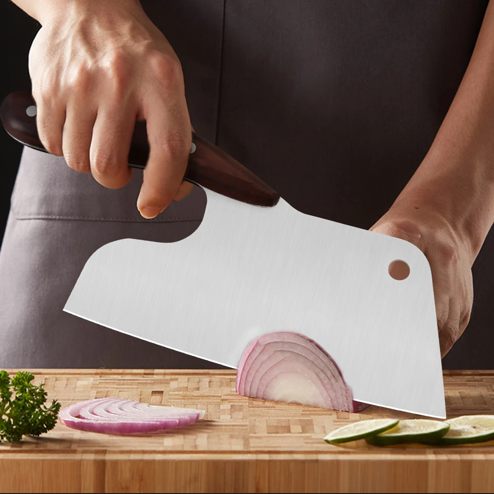 

8" Inch Kitchen Cleaver Knife Effort Saving 4CR13 Stainless Steel Full Tang Chopper Butcher Meat Vegetable Cutting Slicing Knife