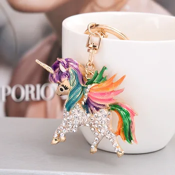 

6 colors European and American explosive unicorn pendant oil drop pigment key chain bag pendant alloy hot sale ornaments