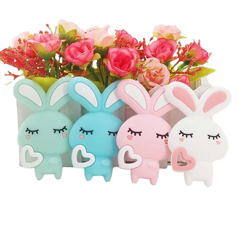 

Chenkai 5PCS Silicone Rabbit Teether Baby Cute Animal Teether For DIY Baby Nursing Chewing Teether Chain Pendant Necklace Toy