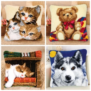 

Animals Latch Hook Rug Canvas Embroidery Carpet Crocheting Foamiran Latch Hook Kits Cross Stitch Tapijt Knitted Cushion Pillow