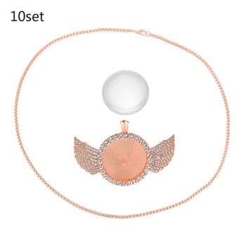 

10Pcs Round Rhinestone Bezel Cabochon Trays Wing Photo Pendant Jewelry Making P0RF