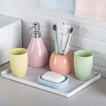 

Ceramic Bathroom Accessory Set Nordic Washing Tools Bottle Mouthwash Cup Soap Toothbrush Holder Household Articles