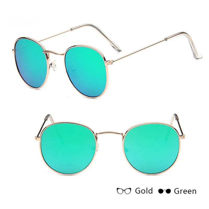 LeonLion, зеркальные металлические солнцезащитные очки для женщин, винтажные, брендовые, дизайнерские, плоские, круглые, UV400, уличные, Beat Oculos De Sol Gafas - Цвет линз: GoldGreen
