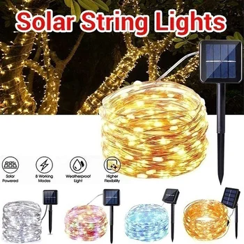 

100/200/300LED Solar String Lights Silver Wire Fairy Tale Indoor Outdoor Waterproof led Light Garden Family Party Christmas Deco