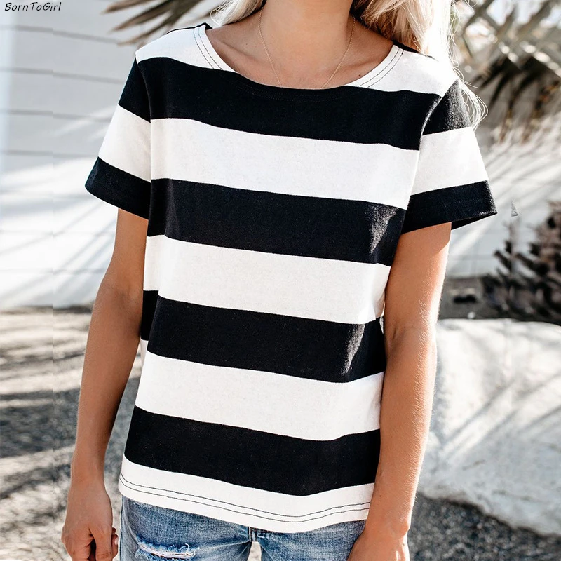 black and white striped tee women's