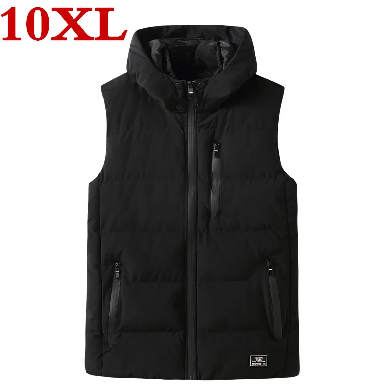 Мужской Хлопковый жилет с капюшоном высокого качества размера плюс 10XL 9XL 8XL, зимний мужской модный жилет, повседневные теплые мужские куртки большого размера