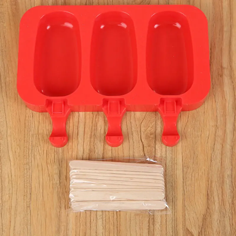 3 Grids Silica Gel Ice Cream Mold Silicone Red Portable Rabbit Cute Food Kitchen