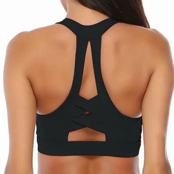 

Loozykit Woman Yoga Fitness Sports Bra Tank Shockproof Push Up Running Racerback Wirefree Padded Underwears Vest Cross Back Tops