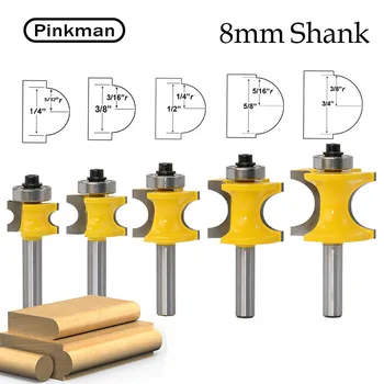 

Pinkman 8mm 1-5Pc Bullnose Router Bit Set C3 Carbide Tipped 1/2" Shank Woodworking cutter Cutting Tools Router Bits For Wood