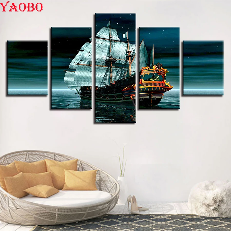 Diy Алмазная вышивка 5 панелей парусный спорт мозаика Модульная картина 5d алмазная