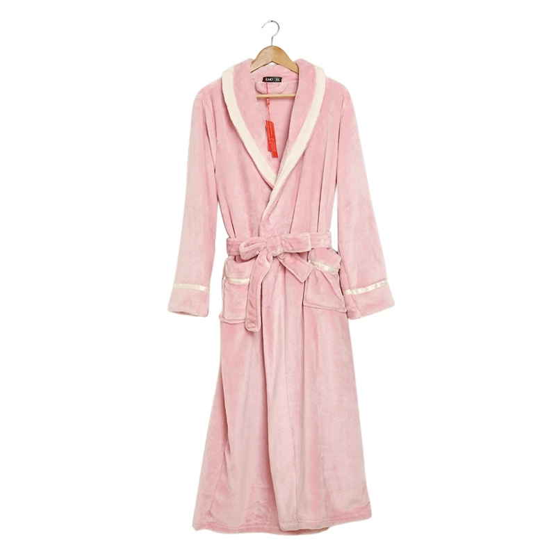 Pink Bathrobe Coral Fleece Kimono Robe Winter Warm Sleepwear Lovers Couple Nightgown Bath Robe Bridesmaid Long Dressing Gown - Цвет: Pink