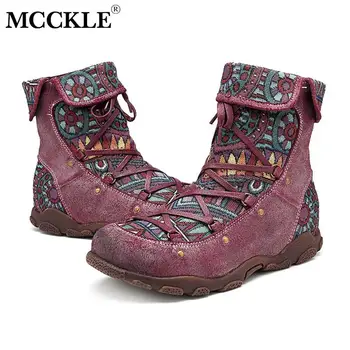 

MCCKLE Women Ankle Boots Ladies Vintage Cross Strap Boots Women's Platform Plus Size Shoes Woman Fashion Autumn Female Footwear