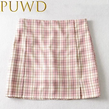 

PUWD 2020 Summer new style women's Vintage school style girls' skirt with high waist and buttocks A-line plaid skirt