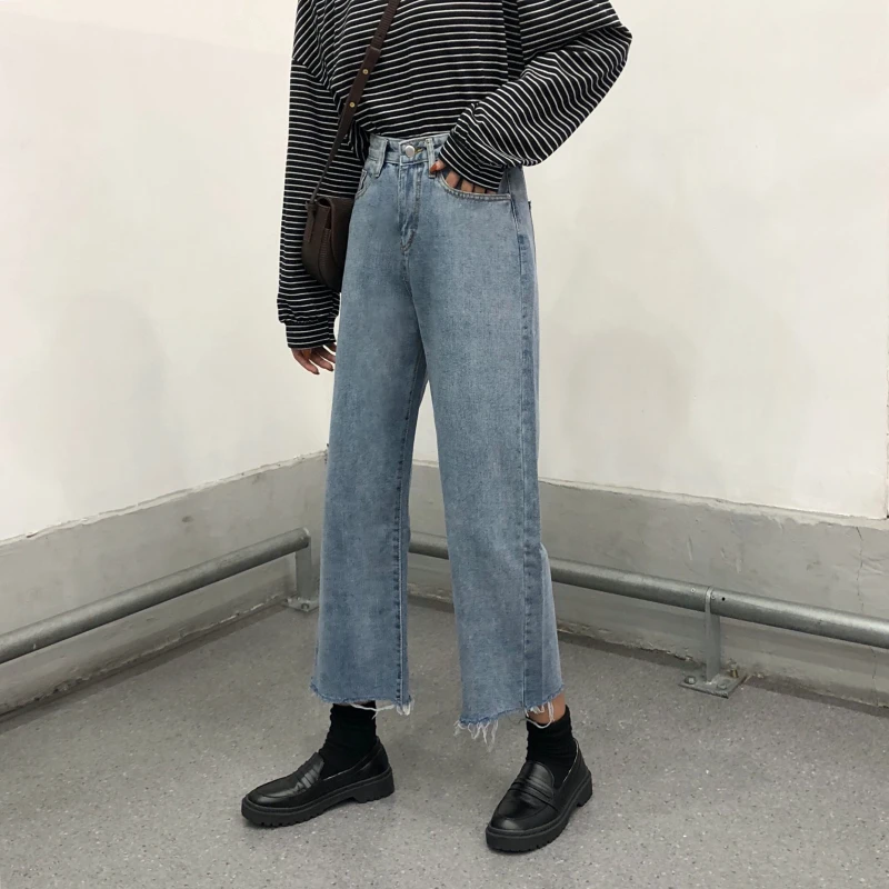Джинсы женские винтажные с высокой талией широкие женские брюки s Harajuku шикарные универсальные простые студенческие повседневные Высококачественные элегантные женские