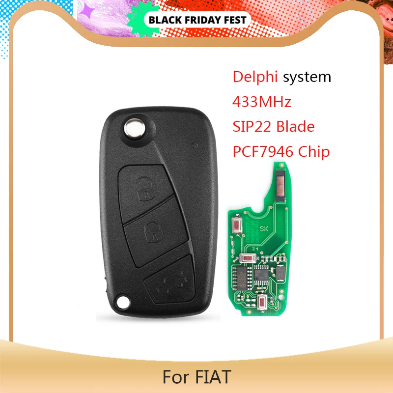 YLKGTTER 3 кнопки Авто удаленный ключ совместим для FIAT Fiorino Qubo Panda EVO с PCF7946 чип 433 МГц