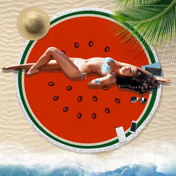 

Summer Beach Towel Watermelon Lemon Orange Pattern Print Yoga Mat Room Carpet Decor serviette de plage ronde T101