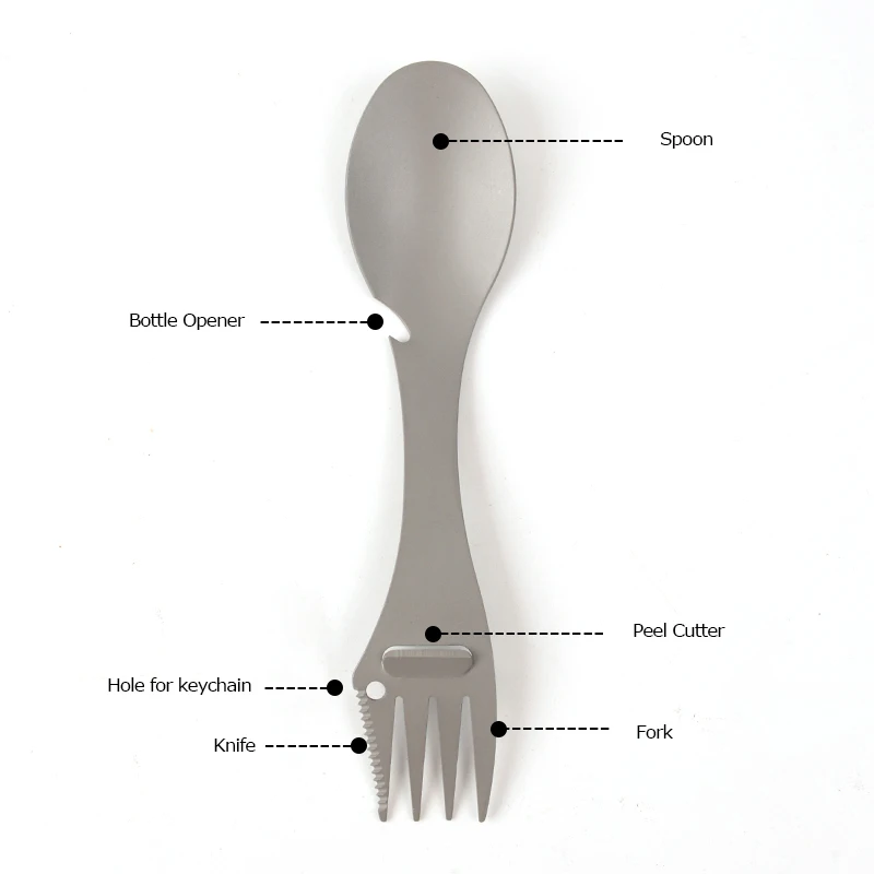Открытый 5 в 1 многофункциональная Титановая посуда из нержавеющей стали народный нож ложка нож для снятия кожицы открывалка для бутылок Spork для кемпинга