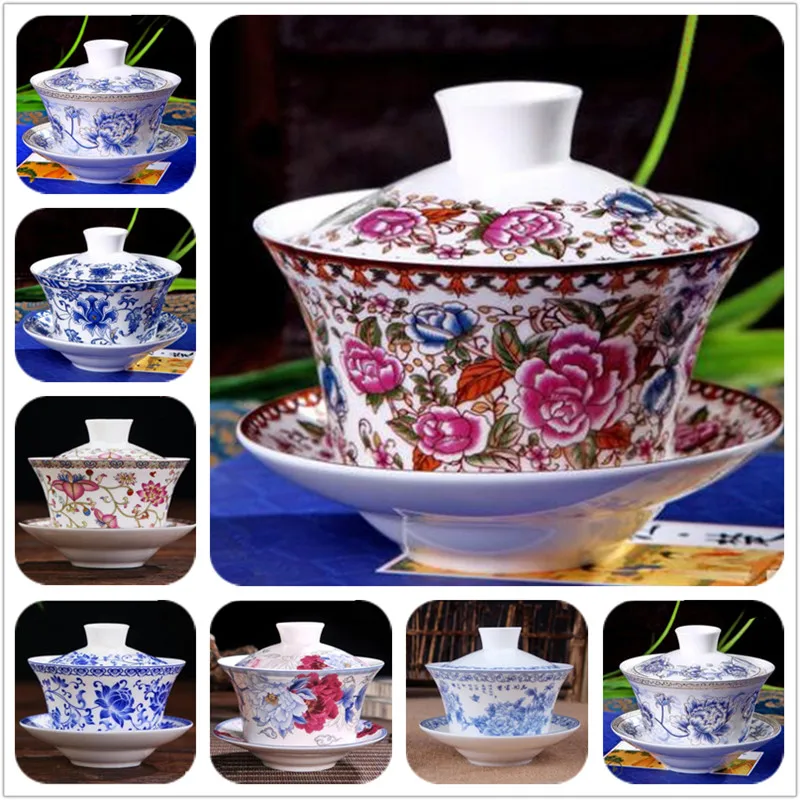 

Handpainted Ceramic Gaiwan Tea Ceremony Kung Fu Tea Set Blue and White Porcelain Sancai Gaiwan Tureen Bowl Tea Accessories