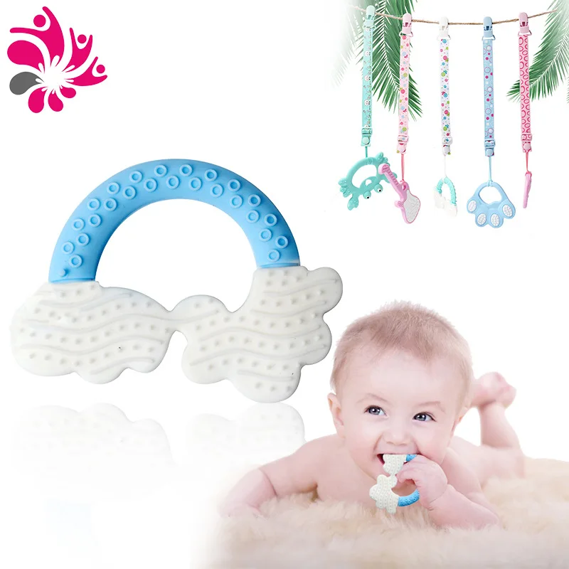 

New Products Infant Creative Silicone Teether Rainbow Shape Teether Newborns Double Color Stereo Molar Rod