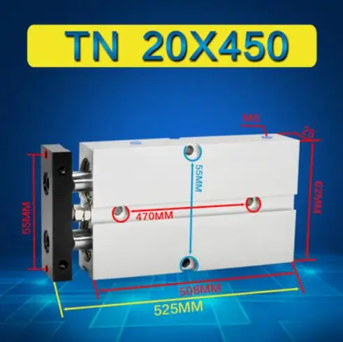 TN20X450S Verykom Pneuamtic TDA TN Airtac Тип длинный ход 200 мм до 500 мм двойной стержень поршень воздушного цилиндра тн10*300*16*200*20*400 - Цвет: TN20X450S