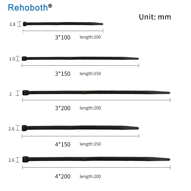 100 шт. 3x100 мм 4*200 мм ширина 3 мм 4 мм белый черный самоблокирующиеся пластиковые нейлоновые кабельные стяжки провода на молнии